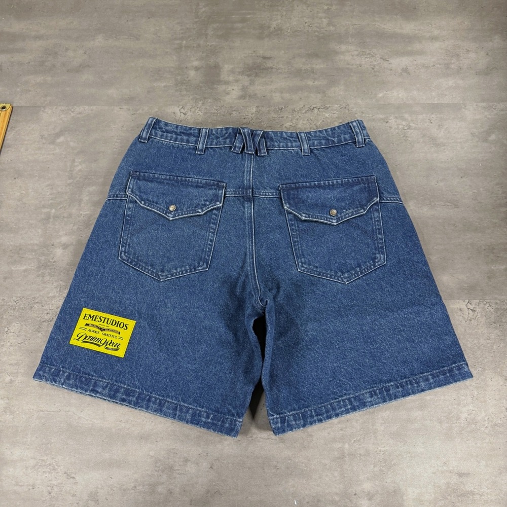 Emestudios Denim Shorts Mens 33" 40 Jacker Deep Blue Flap Pocket Streetwear NEW